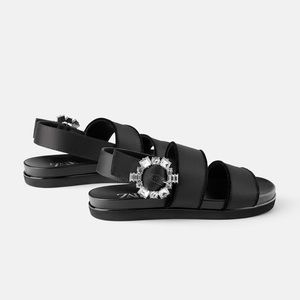 Zara Flat Satin Sandals With Brooch